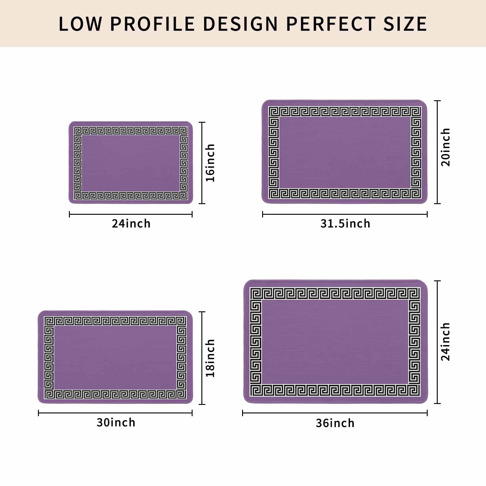 Purple Doormat Outdoor Entrance 24"x36", Black Modern Geometric Abstract Art Aesthetics Absorb Moisture Dirt Door Mats, Non-Slip Rubber Backing Floor Mats Indoor, Low-Profile Front Door Rugs