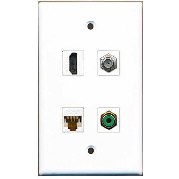 RiteAV - 1 Port HDMI 1 Port RCA Green 1 Port Coax Cable TV- F-Type 1 Port Cat6 Ethernet White Wall Plate