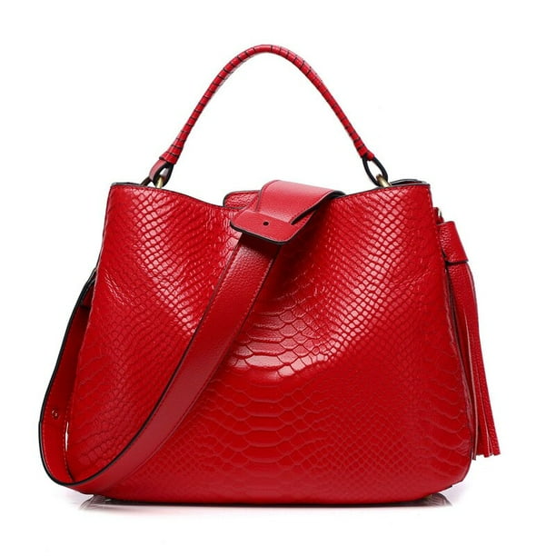 Bolso de mano de piel auténtica para mujer, bolsa de hombro de diseñador con borlas, estampado de serpiente, suave xuanjing unisex