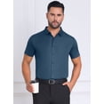 thumbnail image 5 of DARING DIVA Men's Button Down Point Collar Short Sleeve Business Dress Shirt M Dark Blue, 5 of 7
