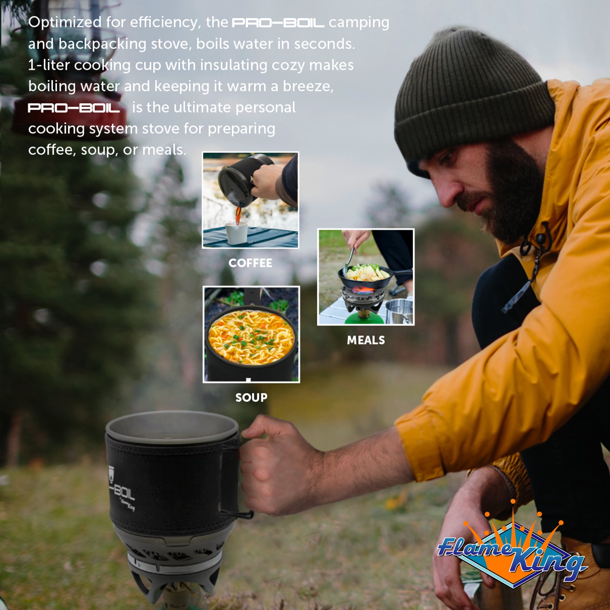 Flame King Pro-Boil All-in-1 Camping Stove Propane, Backpacking Propane Stove, 1.41 lbs