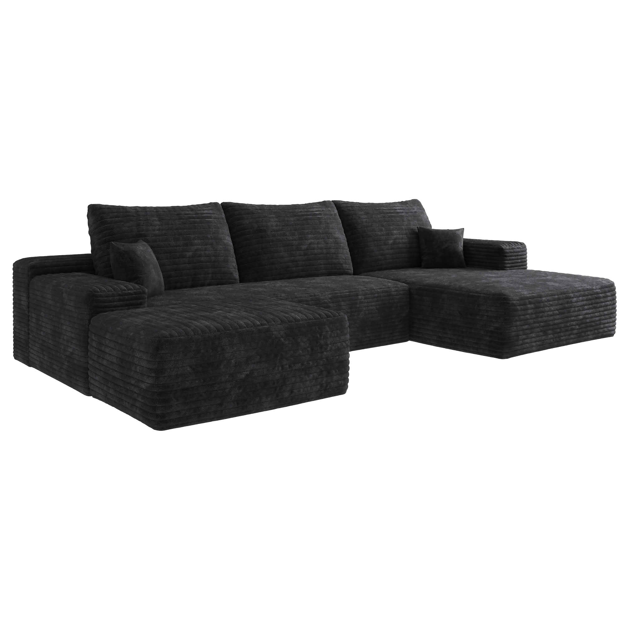MAYEERTY U-Shaped Modular Cloud Sofa, Plush Corduroy Corner Couch with Ottoman, No Assembly Deep Seat Sofa for Indoor Use