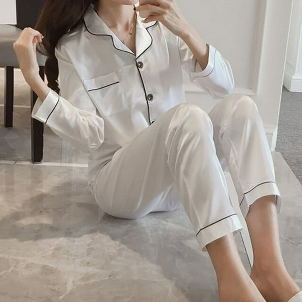 Satin Silk Pajamas for Women Summer Pyjamas Home Clothes Women Nightwear Pajama Set Long Sleeve Nightgown Plus Size Sleepwear Walmart