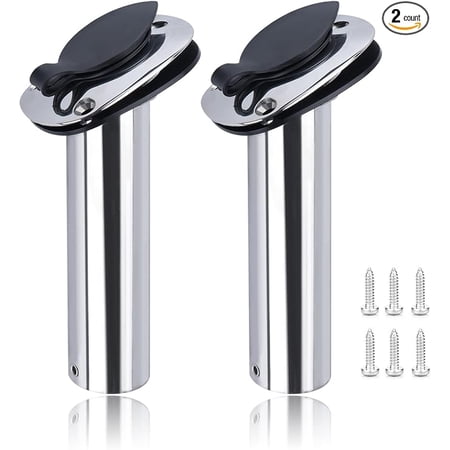 2Pcs Boat Stainless Steel Fishing Rod Holder Flush Mount 30 Degree with PVC Cap Inner Tube and Gasket