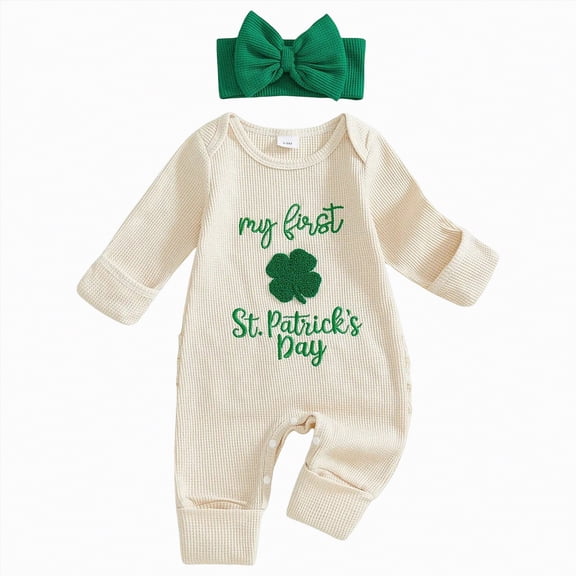Yindaity My First Easter Baby Girl Outfit Newborn 0 3 6 Months Bunny Onesie Waffle Knit Sweater Romper and Headband(Beige,0-3 Months)