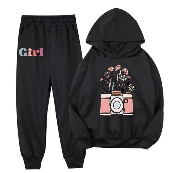 Odeerbi 2-9 Años Niñas Trajes de Algodón Estampado de Flores Sudaderas Con Capucha Pantalones de Dos Piezas Sudaderas de Manga Larga Con Capucha