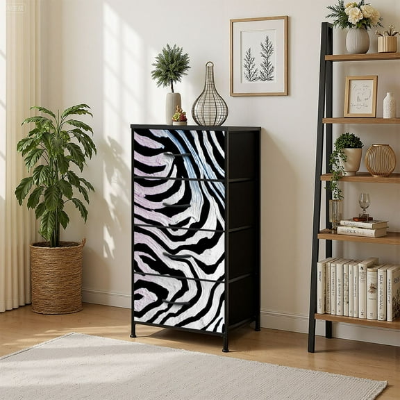 4 Drawer Vertical Storage Dresser Brush stroke Watercolor with Wood Top Fabric Pull Drawers