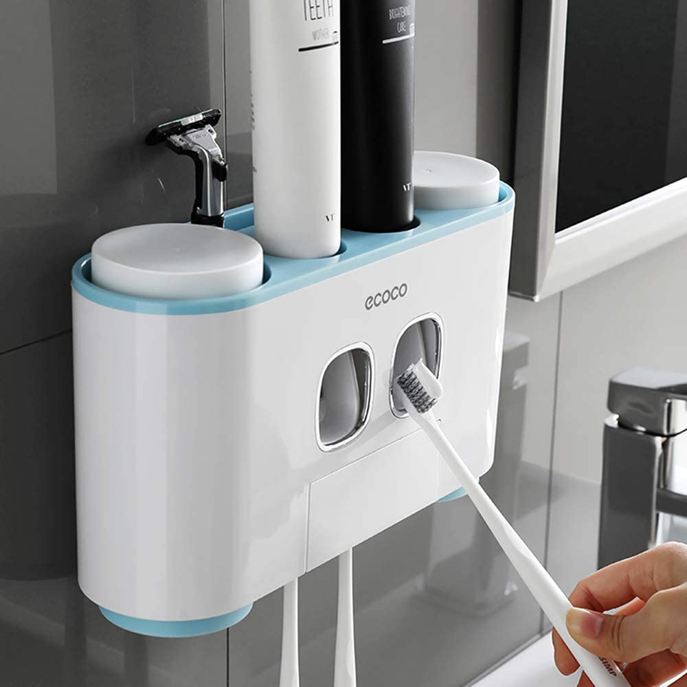 5 Toothbrush Holder Stand Wall Mounted Bathroom Automatic Toothpaste Dispenser