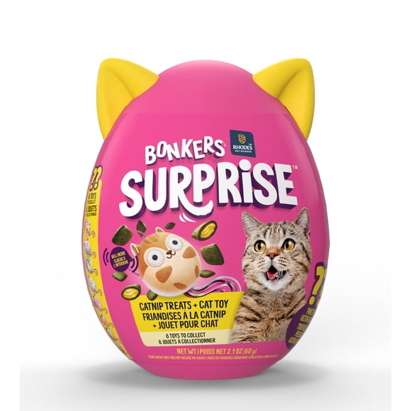 BONKERS Surprise Gâteries pour chat à saveur d’herbe à chat et surprise, coquille de 60 g avec jouet mystère
