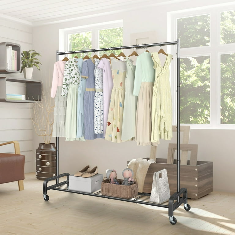JOZ 400 lbs Heavy Duty Garment Rack Rolling Clothes Rack with Wheels Home Portable Closet Clothing Rack Black