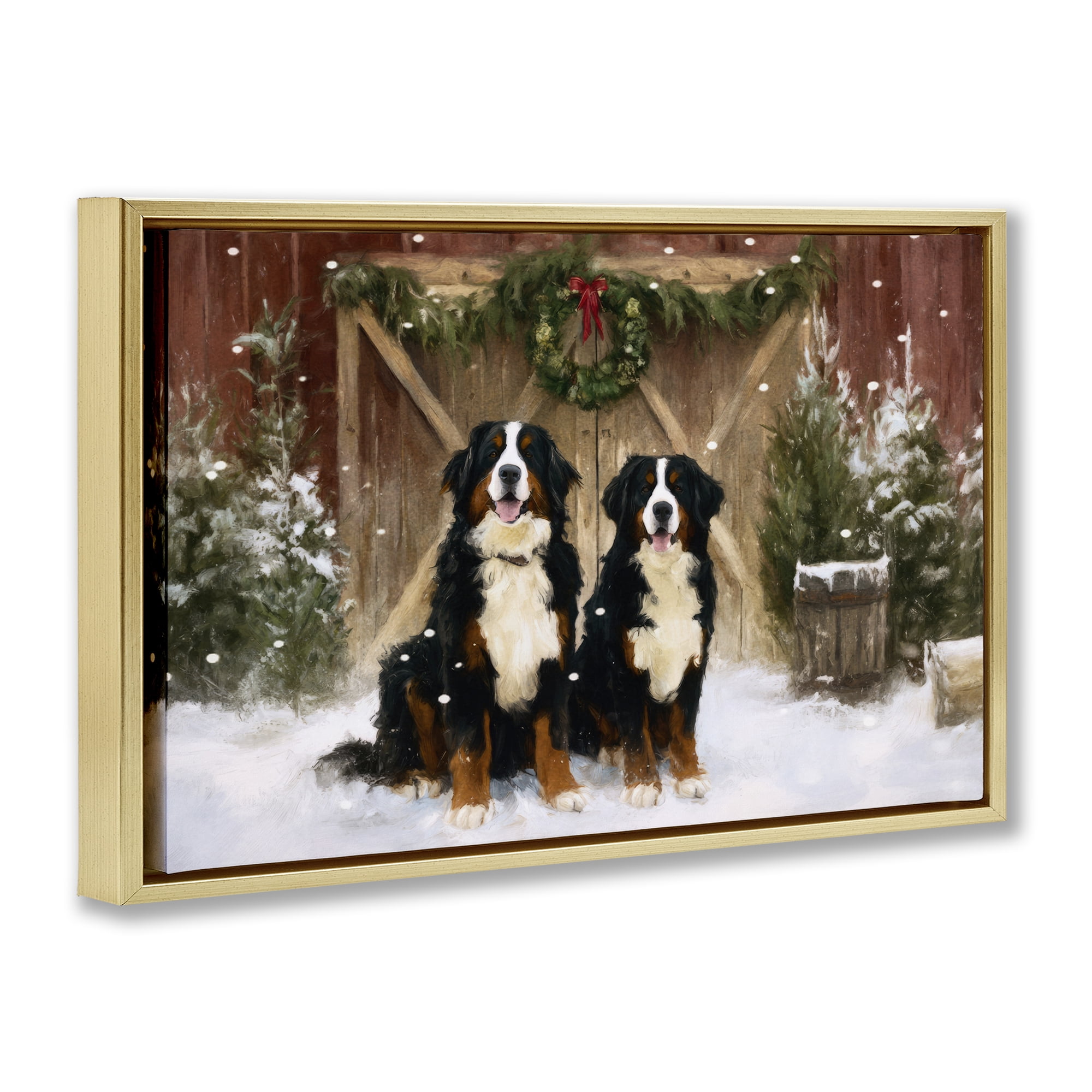 Stupell Industries Barnyard Bernese Mountain Dogs Gold Framed Floater Canvas Wall Art, design by Tina LeCour