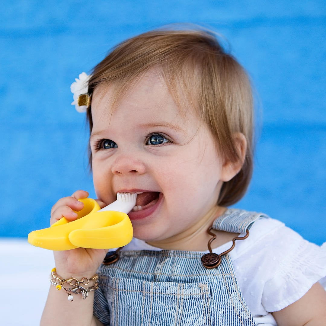 Baby Banana The Original Teether-Toothbrush, Infant to Toddler, Butter-Soft Bristles for Gums and Teeth, Bendable Food Grade Silicone, Family-Owned Business Since 2009, 11 Million+ Sold