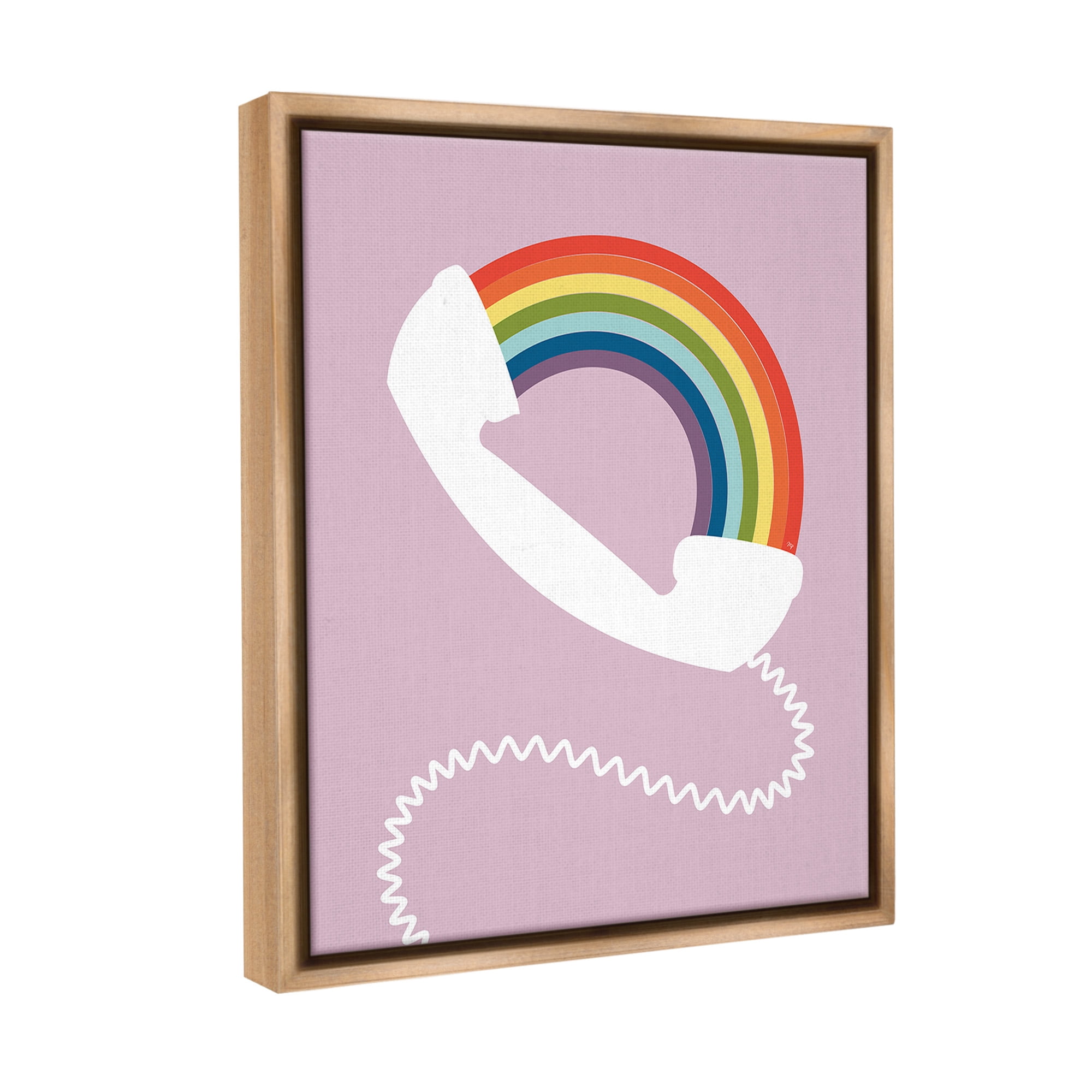 Stupell Industries Modern Rainbow Telephone Abstract Painting Brown Floater Framed Canvas Art Print Wall Art, 17 x 21