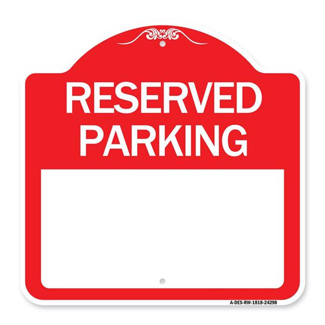 SignMission A-DES-RW-1818-24298 18 x 18 Po Signe de la Série Designer - Parking Réservé en Blanc&44; Rouge & Blanc