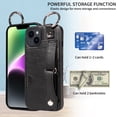 thumbnail image 4 of ShellTech for Ring Holder iPhone 15 Case , Shockproof Leather Hand Strap Kickstand Card Slot Case TPU Back Cover for iPhone 15,Black, 4 of 9