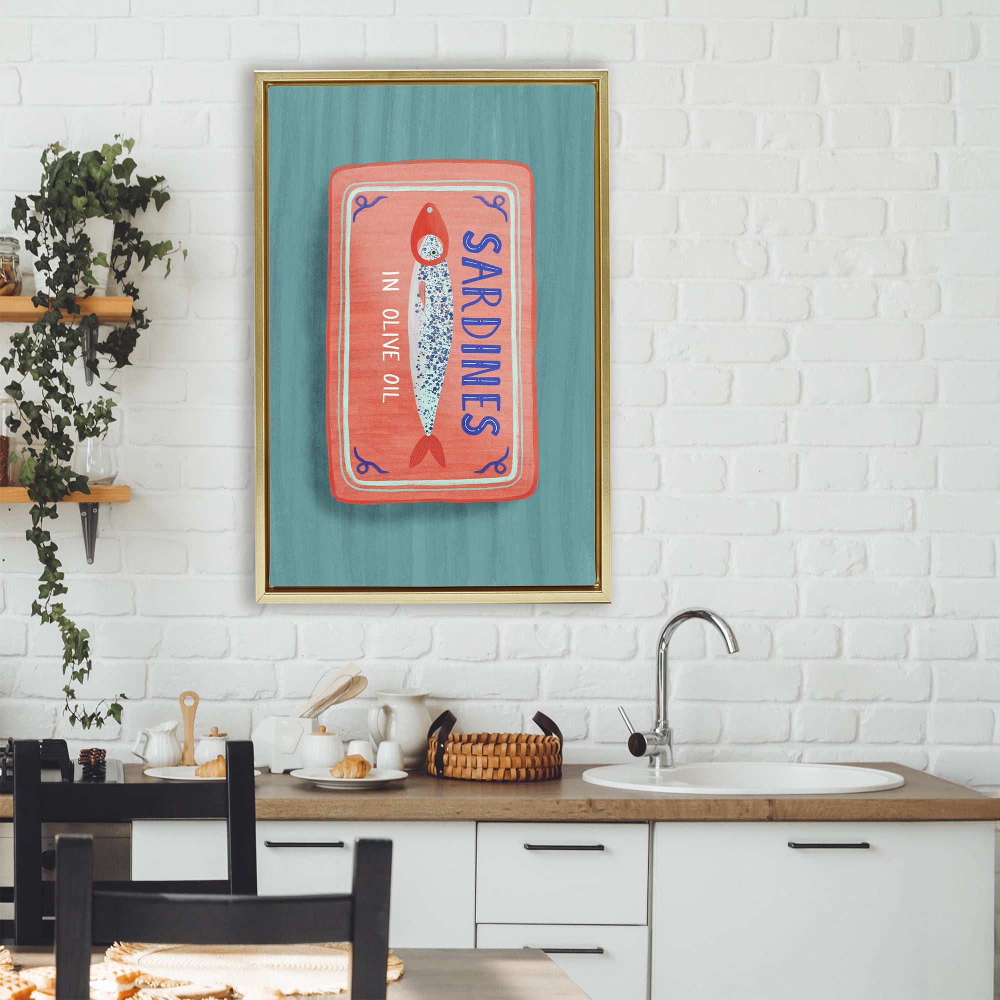 Stupell Industries Sardines Olive Oil Seafood Gold Framed Floater Canvas Wall Art, design by Metka Hiti