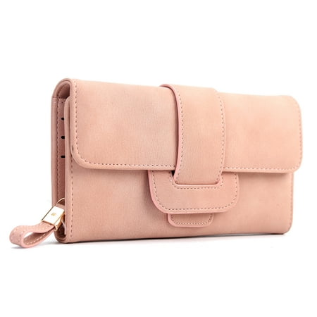 Fashion Soft Retro Leather Trifold Button Clutch Bag Card Holder Phone Women Wallet for under 5inch