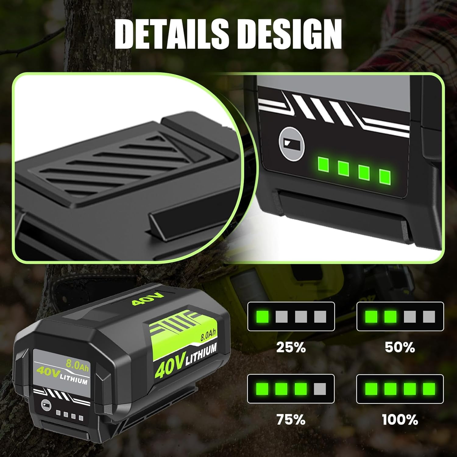 Upgraded 1 Pack 8000mAh Lithium-ion Battery Replacement for Ryobi 40V Battery OP4075A OP40601 OP40602 OP4060A OP4040 OP40401 OP40501 OP4050A (1pack 8.0ah)