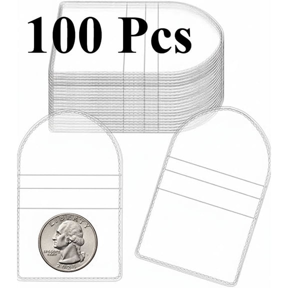 100Pcs Single Pocket Coin Flips Coin Sleeves Holders Clear PVC Coin Protectors Individual Plastic Coin Holders for Coin Currency Bills Collectors Protector (2.2 x 2 Inch) (Round)