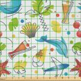 thumbnail image 2 of Ambesonne Nautical Fabric by the Yard Microfiber, Dolphin Palm Tree Seashell, 5 Yards, Mustard Apple Green, 2 of 2