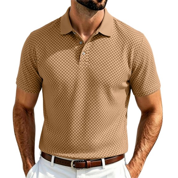 Yungyresw Men's Casual Polo Shirts Summer Short Sleeve Textured Polo Shirt Collared Business Tops