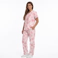 thumbnail image 4 of Yspwyqan Pink Paw Print Scrubs for Women Set, 2PCS V-Neck Stretchy Scrub Top & Straight Leg Pants Size 3XL, Breathable Quick Dry Medical Nurse Shirts for Pet Grooming, 4 of 7