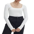 thumbnail image 1 of Womens Solid Color Ribbed Tops Long Sleeve Lace Trim Scoop Neck Slim Fit T-Shirts Dressy Blouses M, 1 of 5