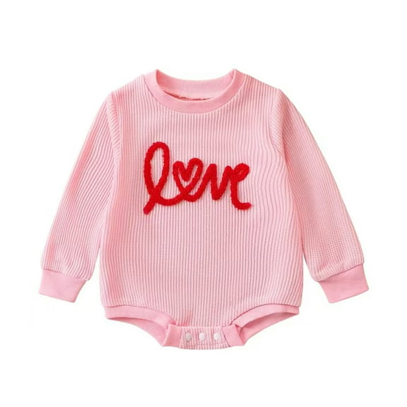 Elippeo Newborn Baby Girl Valentines Day Outfit 3M 6M 9M 12M Infant Onesie Romper Long Sleeve Sweatshirt Bubble Bodysuit Clothes