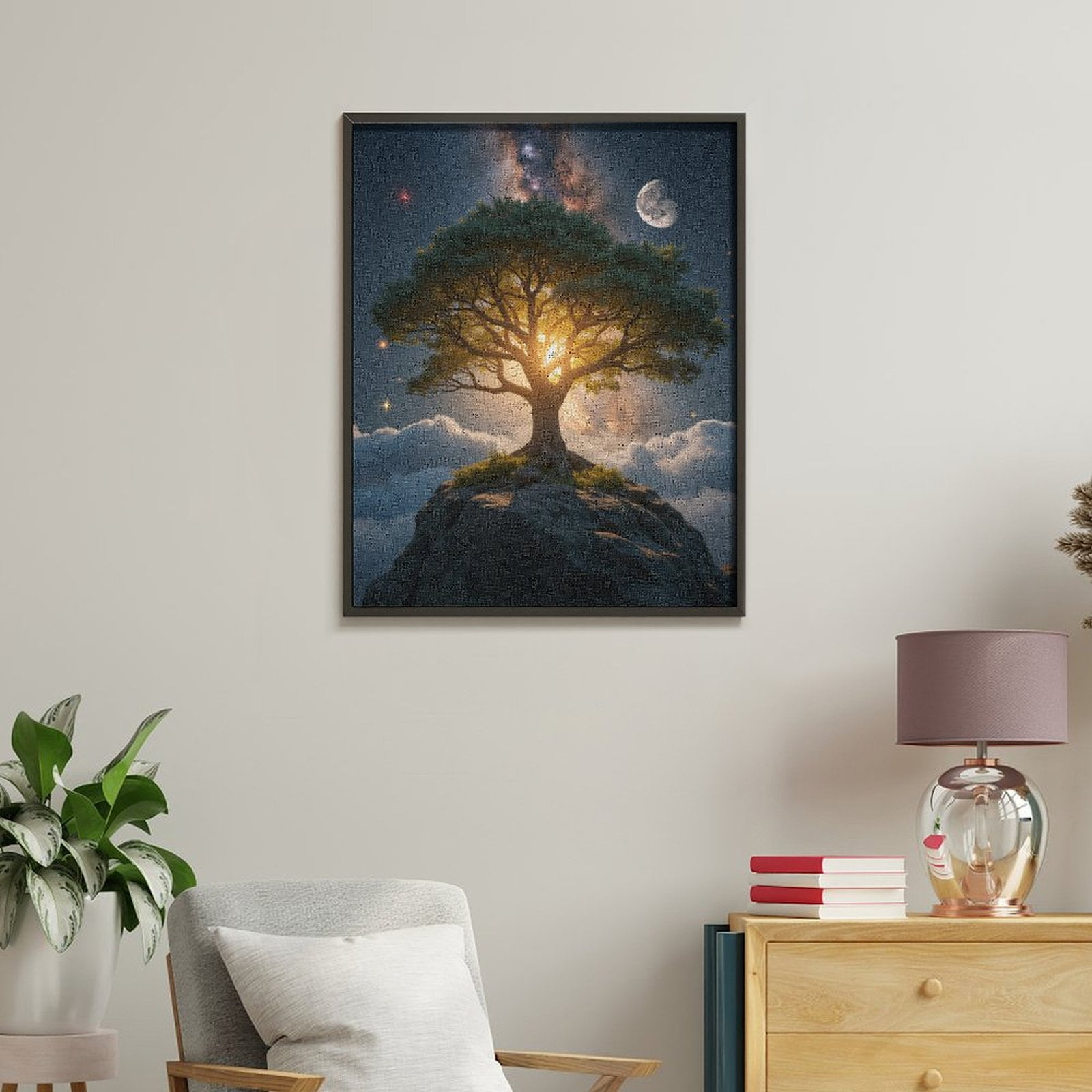 Paint by Numbers Kit for Adults, Tree Moon Stars Rock Night Sky Paint by Numbers, Easy Paint by Numbers Kit for Adults Beginner, DIY Adult Paint by Number Kits on Canvas, 12x16in Home Decor
