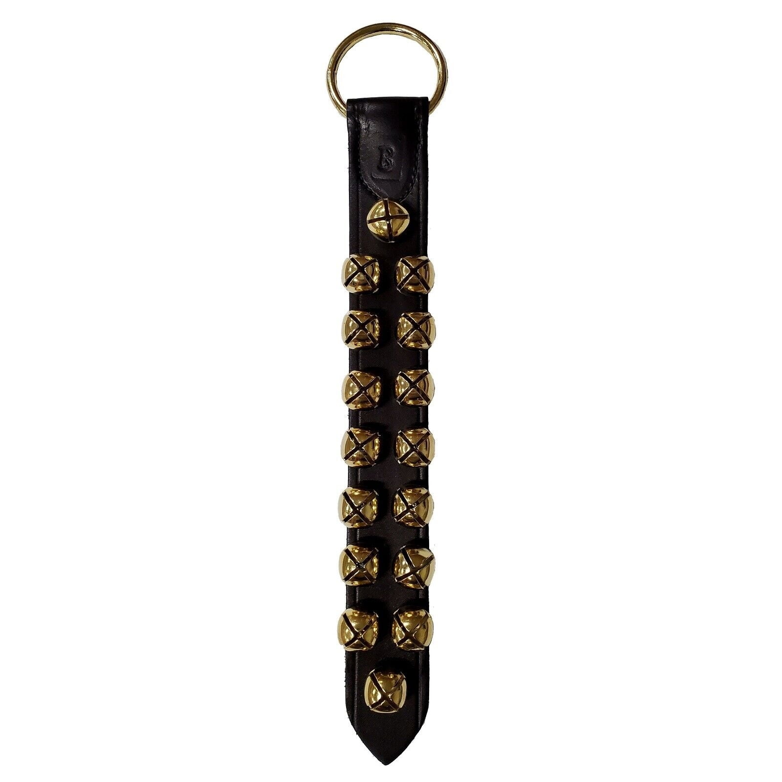 Black Leather Strap with 16 Bells Sleigh Bell Door Hanger 16 In Made in USA