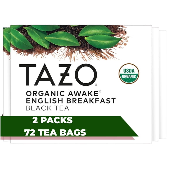 TAZO Organic Awake English Breakfast Black Tea Bags, Bold Caffeinated Black Tea with Darjeeling, 72 Tea Bags (36 Ct, Pack of 2)