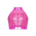 thumbnail image 7 of iiniim Girls 2 Piece Jazz Latin Dance Outfit Sequin Sleeveless Crop Top with High Low Mini Skirt for Disco Hip Hop Dancewear Hot Pink 8, 7 of 7