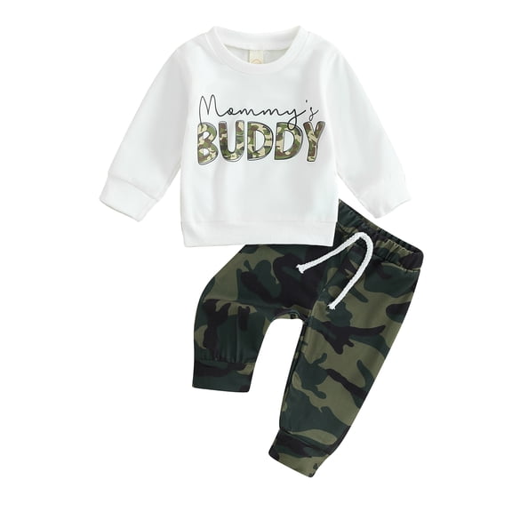 Toddler Baby Boy Clothes Camo Pant Set 3M 6M 12M 18M 24M Long Sleeve Letter Sweatshirt and Camouflage Jogger Pants Infant Outfits