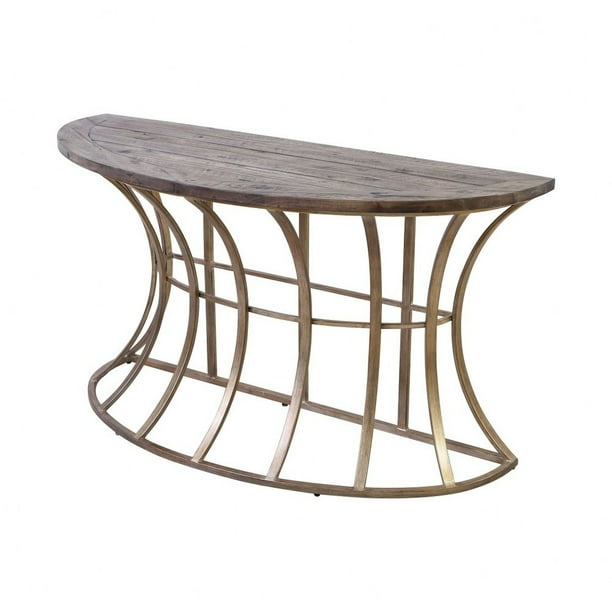 Half Circle Console Table In Soft Gold Solid Grey Pine Finish With Frame Base Material Iron Com Half Circle Console Table In Soft Gold, Half Round Console Table