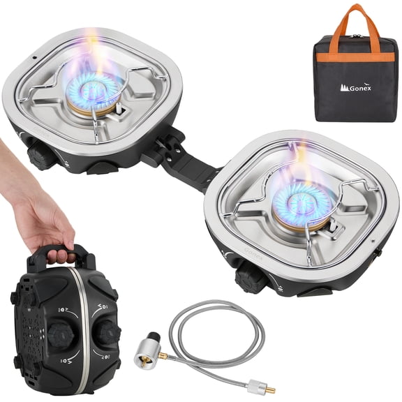 Gonex 2-Burner Propane Camping Stove 20,000 BTU Portable Folding Outdoor Stove with Carry Bag for Tailgating Beach Patio BBQ, Black