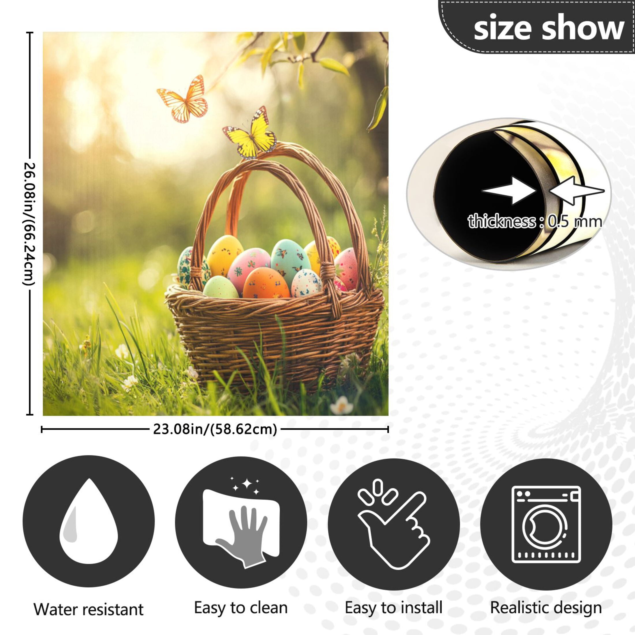 Dishwasher Sticker Dishwasher Cover Magnet Refrigerator Home Decorative Art Kitchen Panel Decal Easter Basket with Colorful Eggs 23x26 Inch
