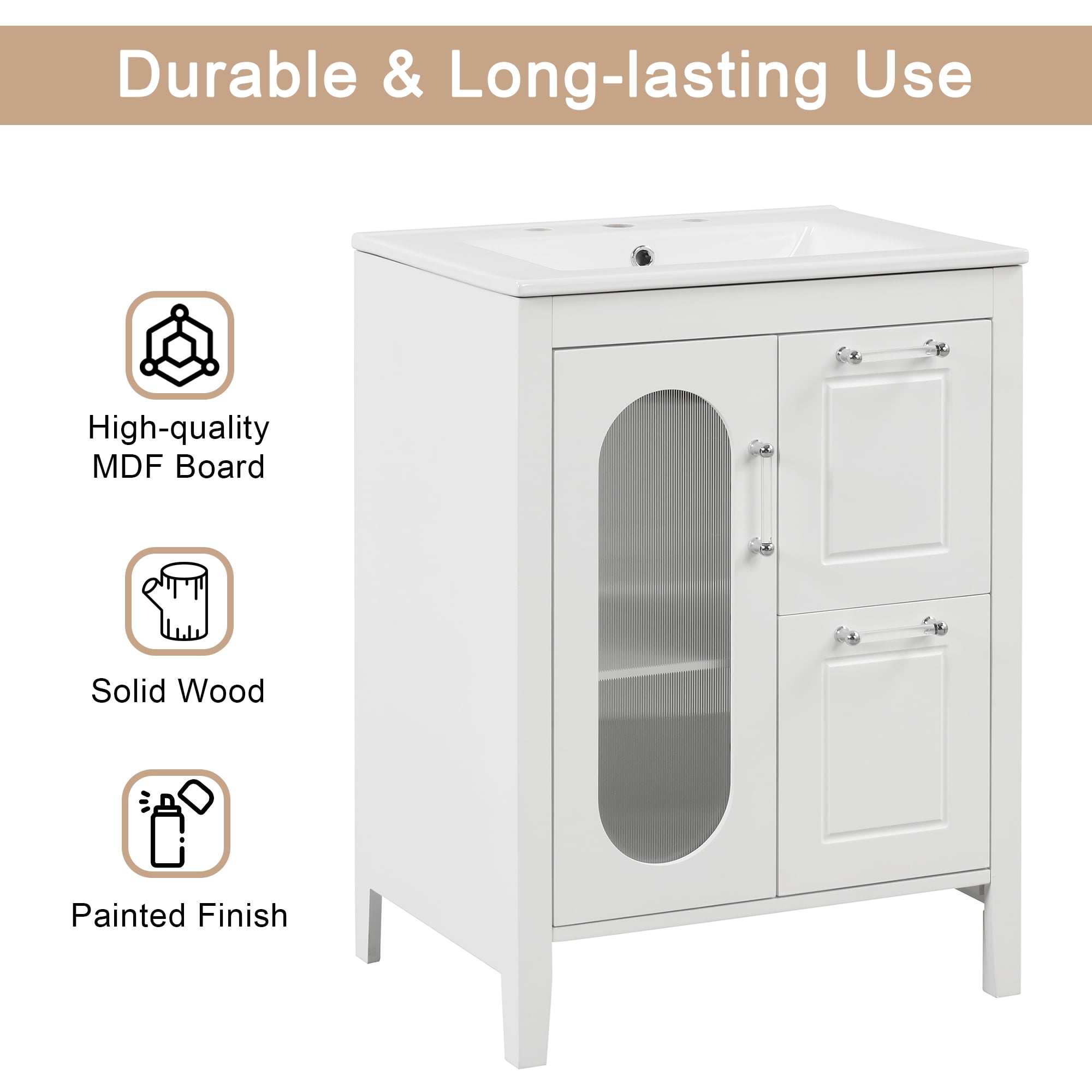 Euroco 24" Bathroom Vanity with 1 Sink,Two Drawers and Door, Adjustable Shelf