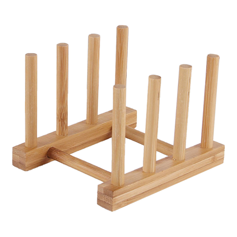 Bamboo Wooden Dish Rack Plate Rack Stand Pot Lid Shelves Kitchen
