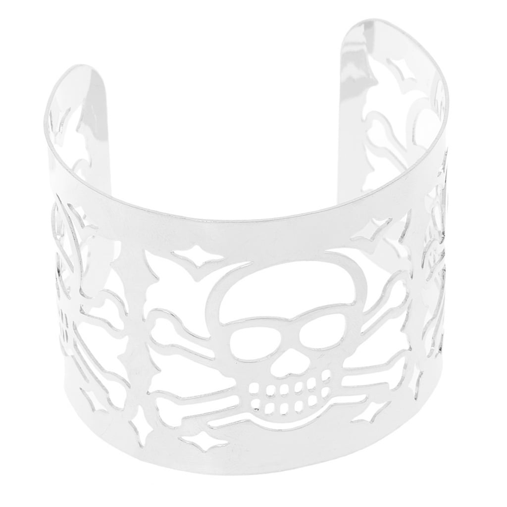 Unisex Gothic Punk Antique Silver Skull Bangle Bracelet Hypoallergenic 