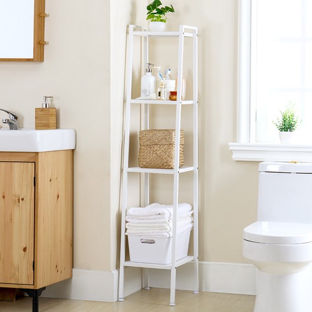 4 Tier Ladder Shelf Bookcases Corner Leaning Ladder Shelf White Small Walmart Com Walmart Com