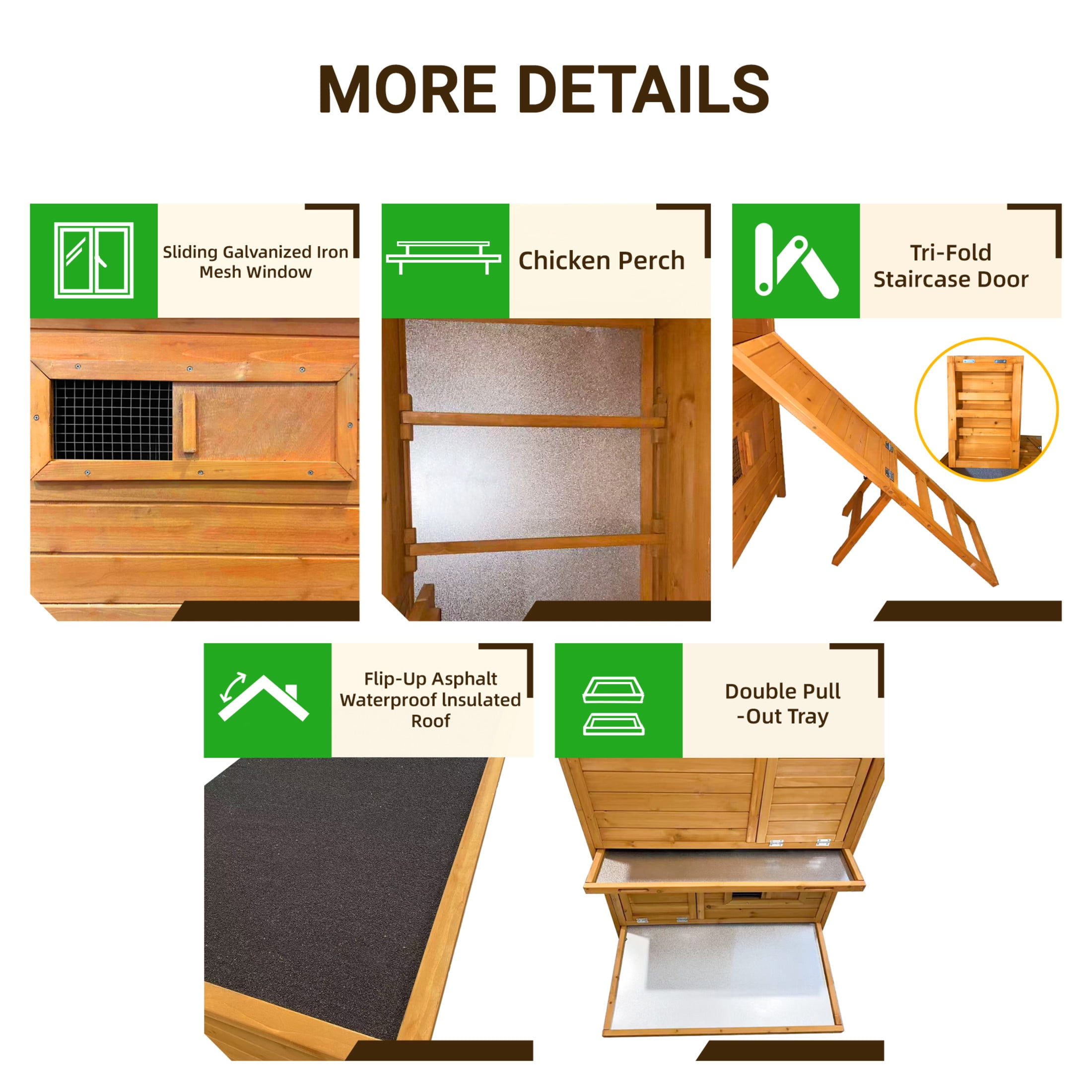 Noble House Wooden Chicken Coop for 6-8 Chickens with Nesting Boxes, Pull-Out Trays & Asphalt Roof