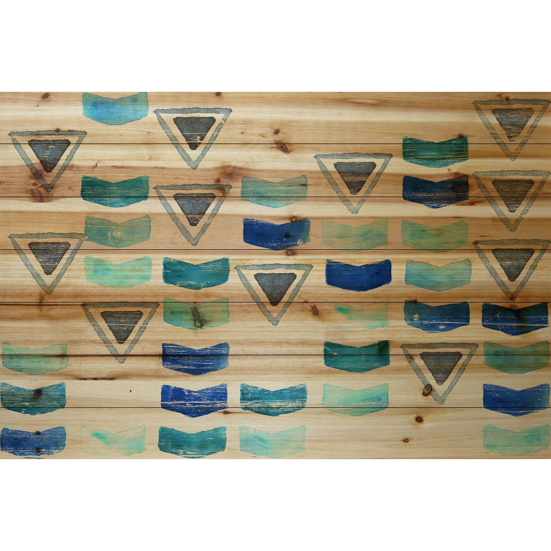 Marmont Hill - "Floating Triangles" Painting Art Print on Natural Pine Wood