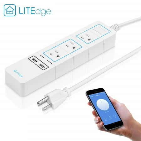LITEdge WiFi Smart Strip, Strip with USB, Surge Protector with 2 USB Ports + 3 AC Outlets, Works with Echo, Google