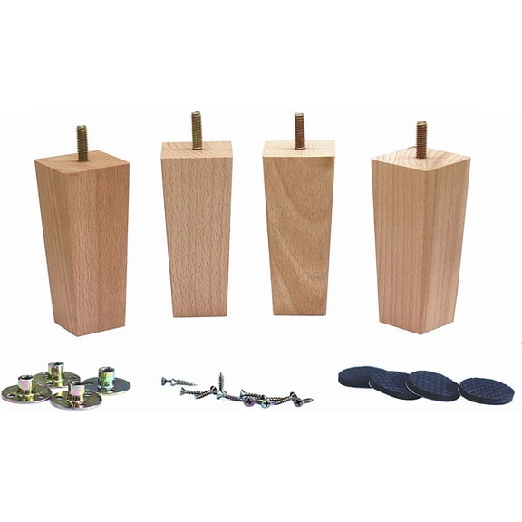 Tapered Solid Beech Wood Furniture Legs for Sofa Couch Chair Ottoman Loveseat Table Cabinet Feet Replacement(4.5" Straight Set of 4)