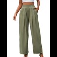 thumbnail image 1 of Pantalones Casuales para Mujer, Holgados, con Cordón, Cintura Alta, Pierna , para Playa y Bolsillos. Verde M, 1 of 9