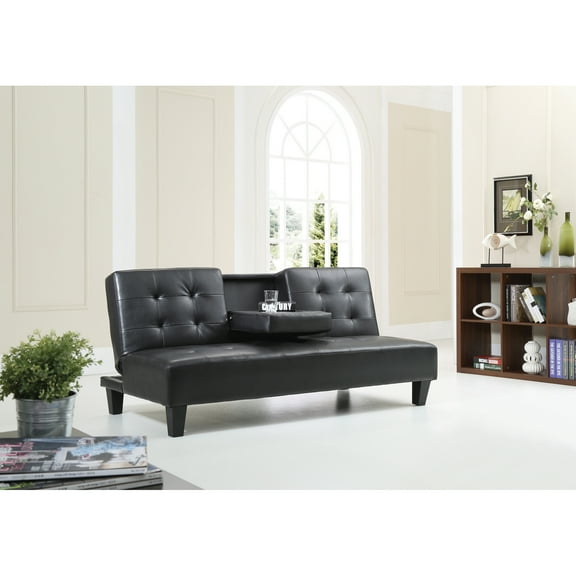 Glory Furniture Richie Faux Leather Sleeper Sofa in Black