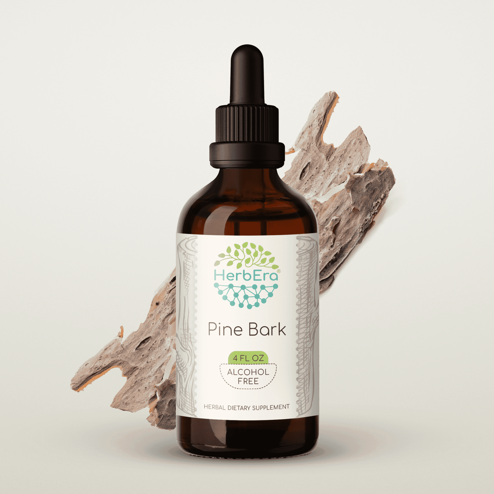HerbEra Pine Bark Tincture, Herbal Dietary Supplement for Antioxidant Support, Pine Bark (Pinus strobus) Dried Bark Extract, Natural, Alcohol-Free, Drops 4 oz