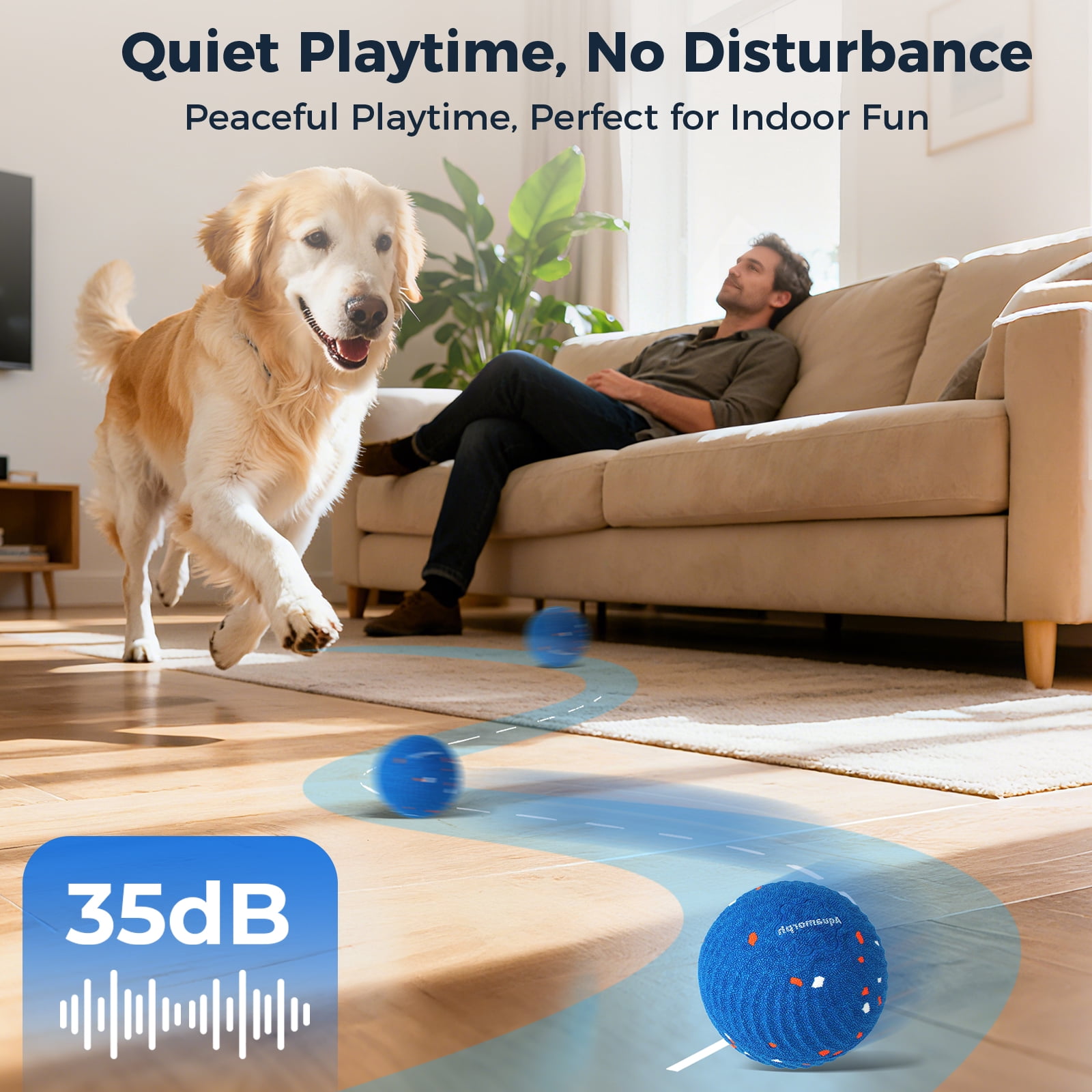 2 Pack Interactive Dog Balls - Auto Moving Bouncing Vibrating Washable Dog Toys for Large Medium Dogs, Type-C Rechargeable, Blue and Orange