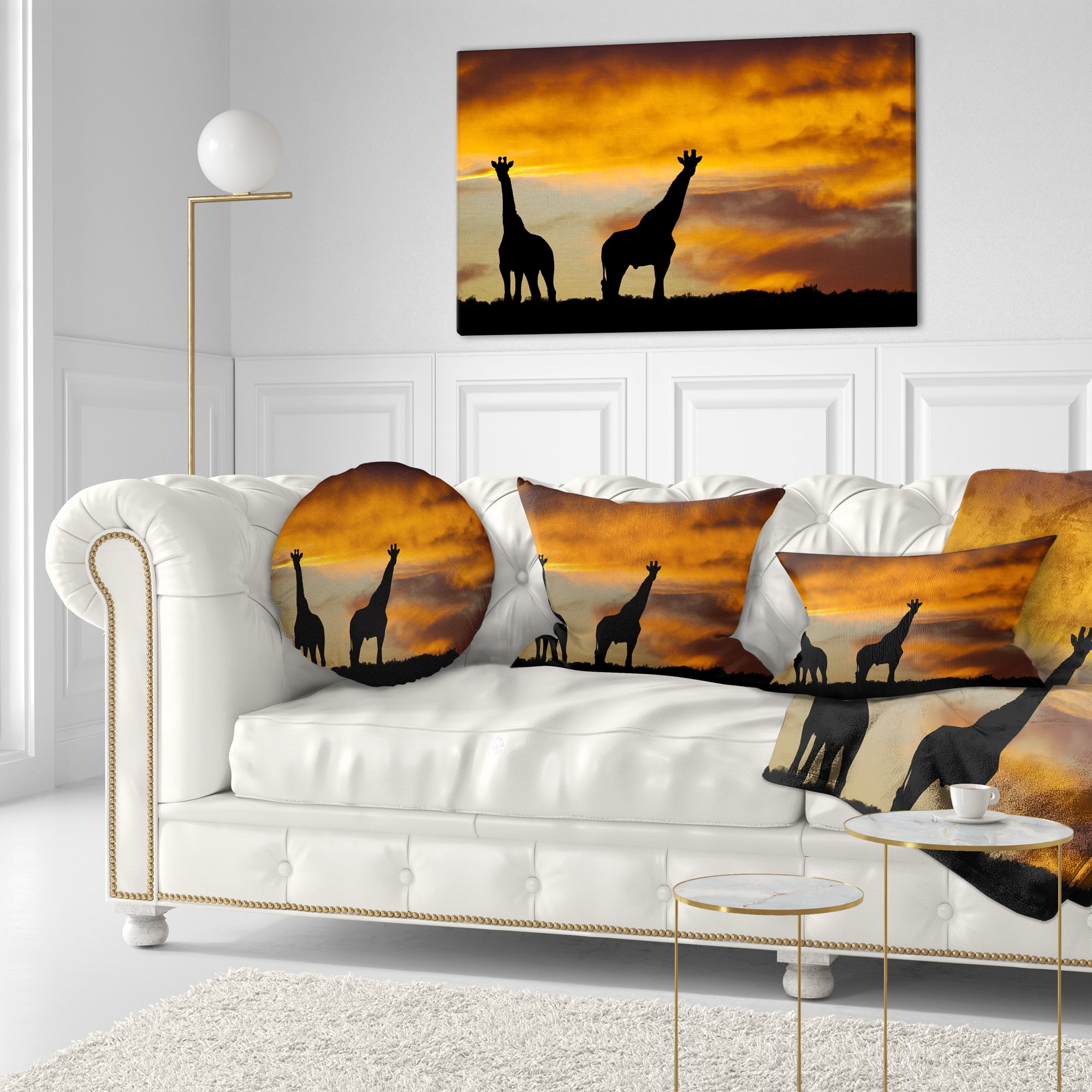 Designart African Wildlife Silhouette - African Throw Pillow - 12x20
