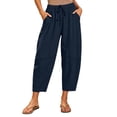 thumbnail image 2 of Ayolanni Solid Pants for Women Elastic Waist Flowy Casual Jogger Pants Boho Drawstring Loose Blue Straight Trousers with Pockets M, 2 of 8